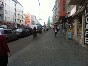 The backbone of Berlin cycling - Cycle lane is the brick part. Don't get it wrong or you'll hear all about it from anyone you obstruct!